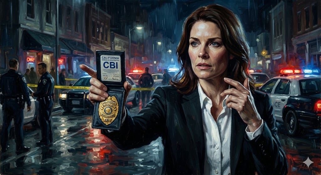 CBIのバッジを手に、真剣な表情で現場指揮を執るリズボン