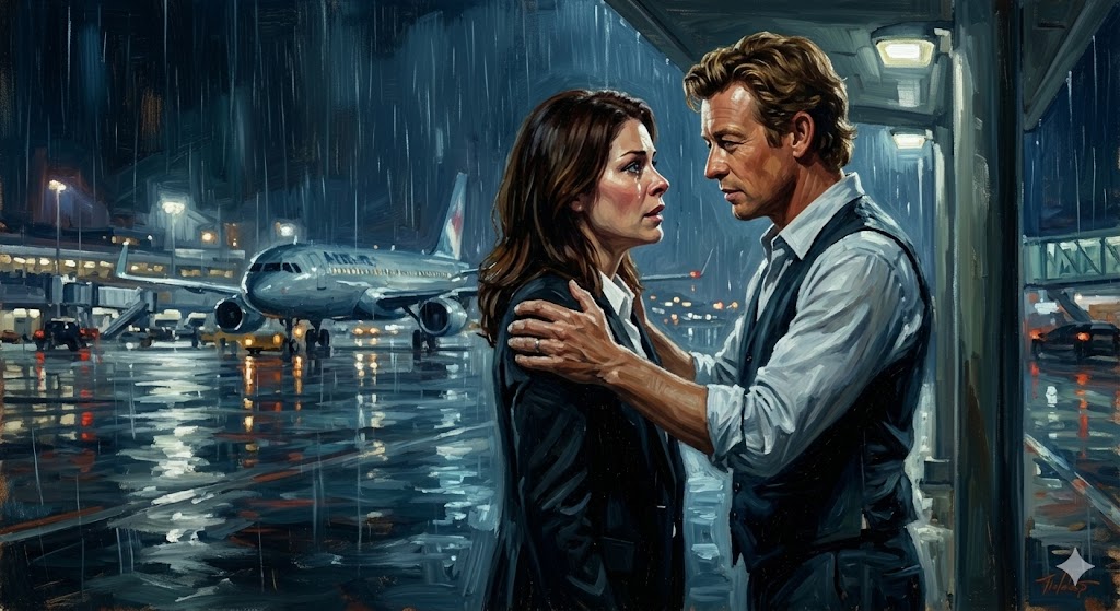 雨の降る空港で、ジェーンがリズボンに愛を告白するドラマチックなシーン