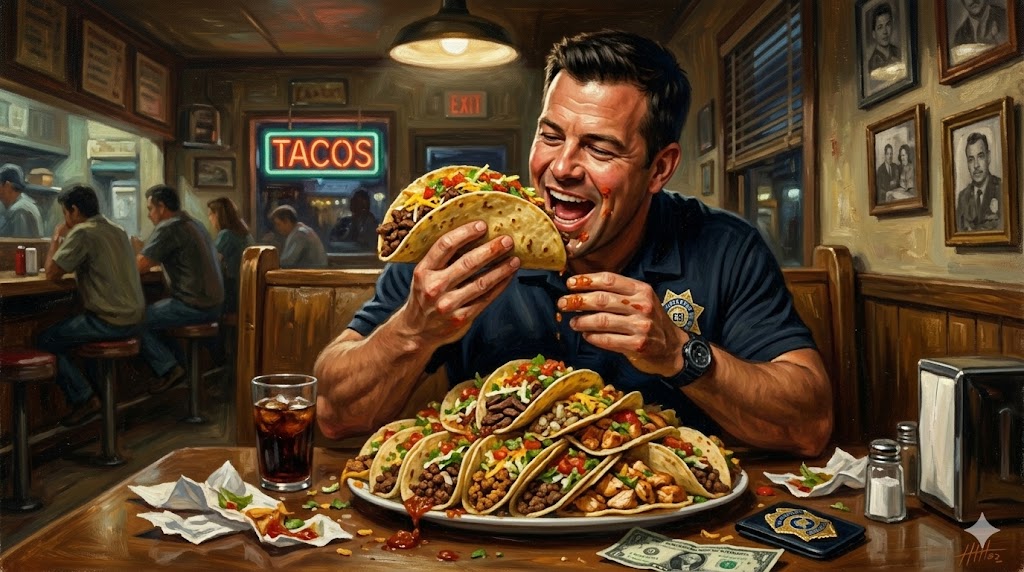 大好物のタコスを食べるコミカルなシーン