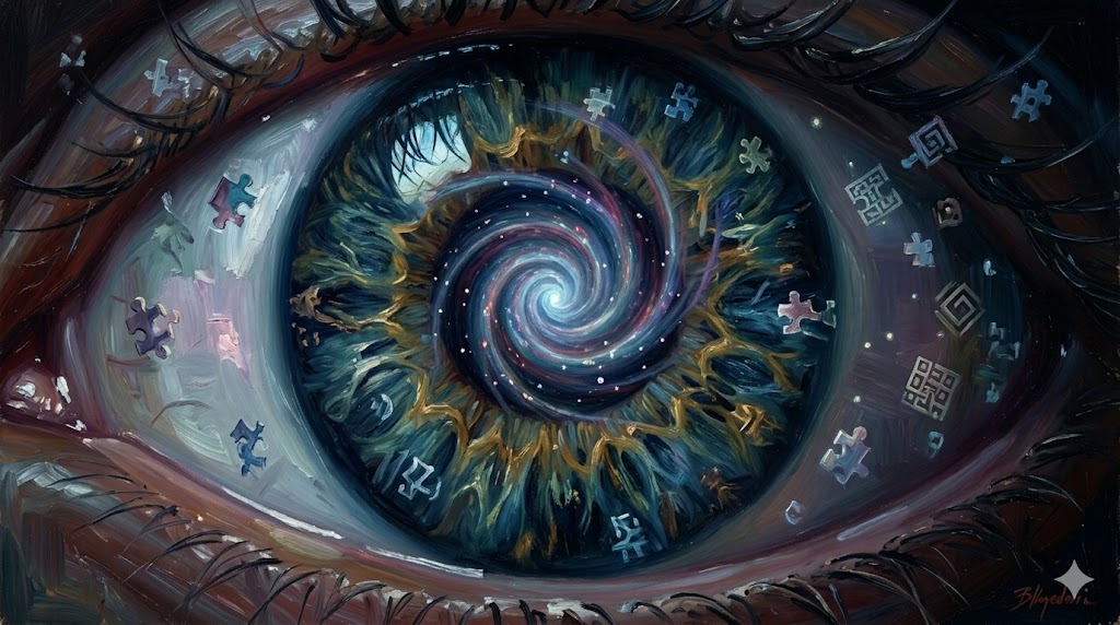 螺旋状に吸い込まれるような瞳のアップ