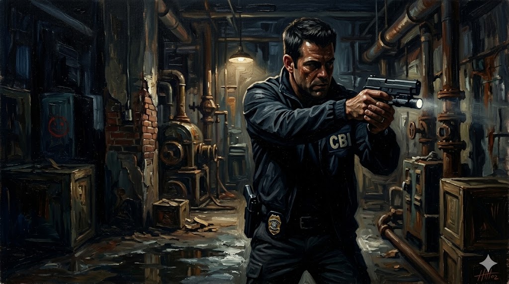 捜査現場で銃を構えるリグスビー