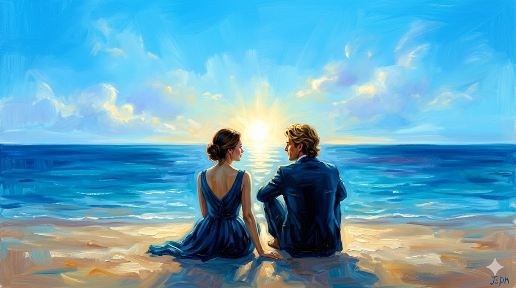 青い空の下で新たな未来を見つめる二人