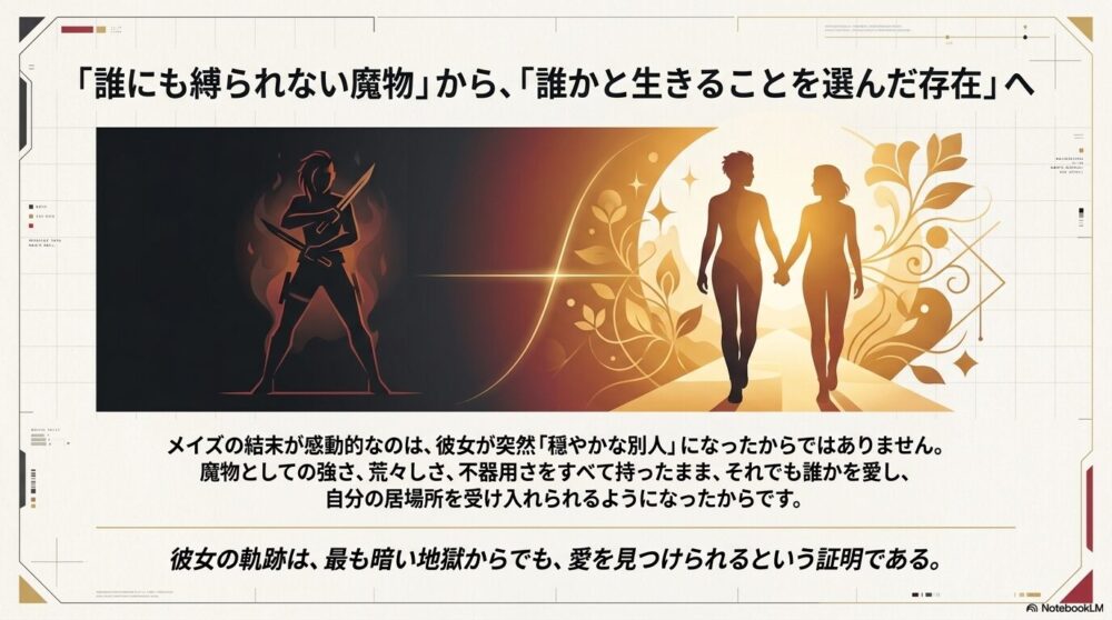 まとめ：メイズは、自分の居場所と愛を見つけるキャラクター